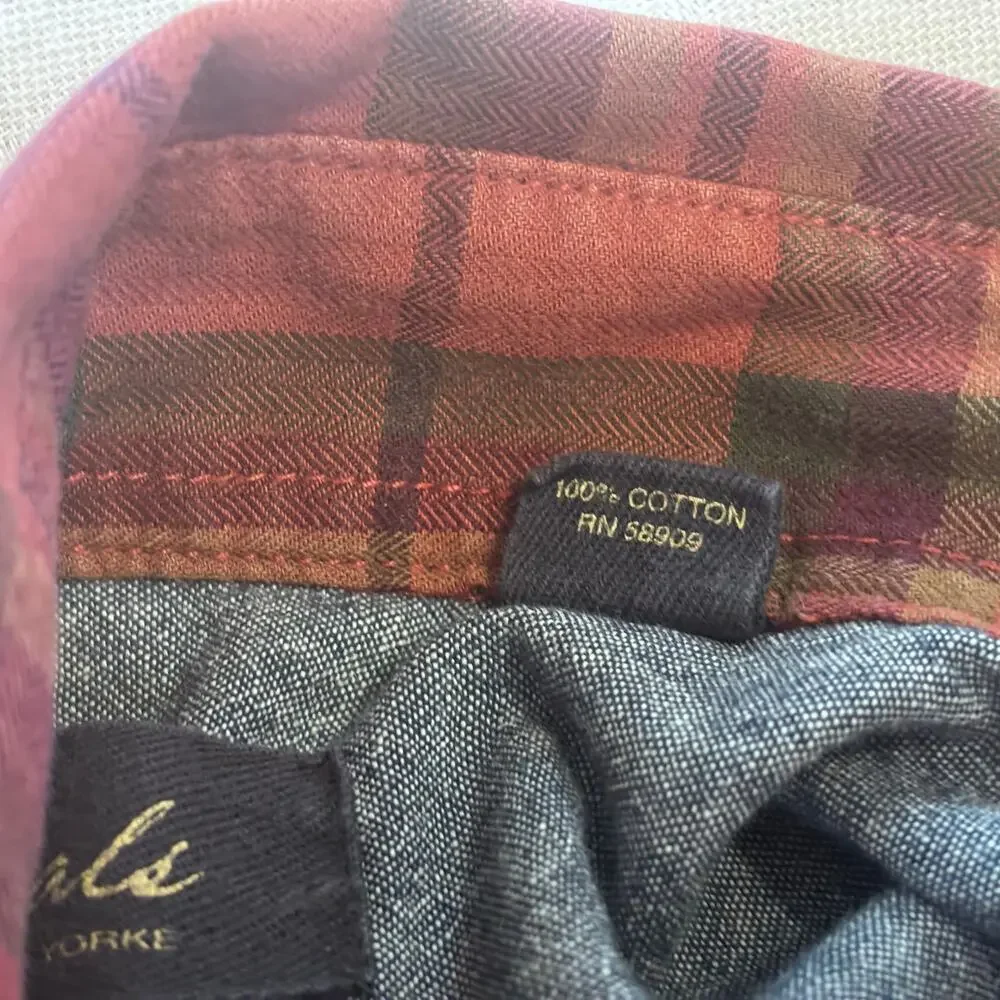 EUC Roundtree & Yorke Casuals, burnt orange plaid long sleeve shirt, size large